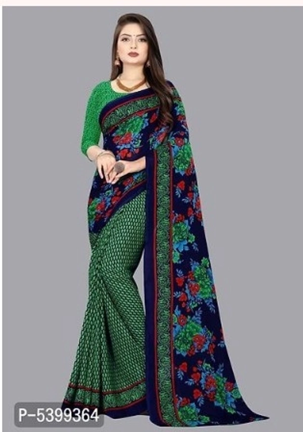 Multicolored Georatted Printed Saree With Blouse - Free shiping , Free, dark green, pack of 1