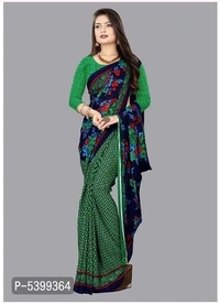 Multicolored Georatted Printed Saree With Blouse - Free shiping , Free, dark green, pack of 1