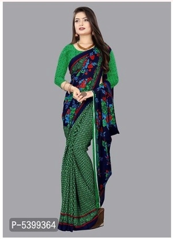 Multicolored Georatted Printed Saree With Blouse - Free shiping , Free, dark green, pack of 1