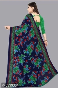 Multicolored Georatted Printed Saree With Blouse - Free shiping , Free, dark green, pack of 1
