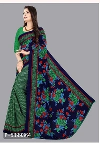 Multicolored Georatted Printed Saree With Blouse - Free shiping , Free, dark green, pack of 1