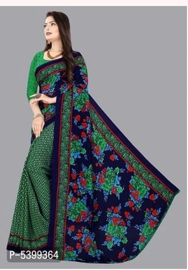 Multicolored Georatted Printed Saree With Blouse - Free shiping , Free, dark green, pack of 1