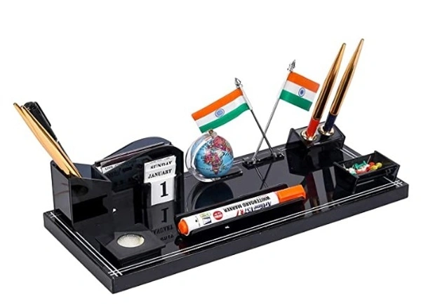 GreatDio Acrylic Pen Stand for Office and Study Table with Flag Design - Free shipping , pack of 1