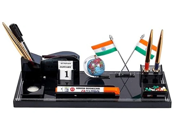 GreatDio Acrylic Pen Stand for Office and Study Table with Flag Design - Free shipping , pack of 1