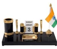 Kebica Decorative Pen Stand with 2 Pen Holder, Calendar and India Flag for Office Table - Free shipping , pack of 1