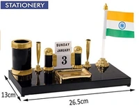 Kebica Decorative Pen Stand with 2 Pen Holder, Calendar and India Flag for Office Table - Free shipping , pack of 1