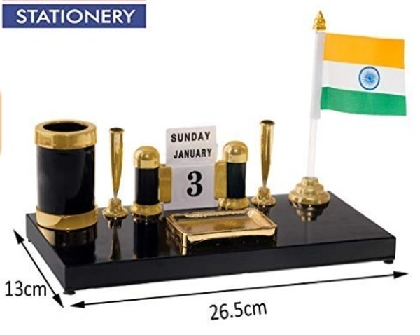 Kebica Decorative Pen Stand with 2 Pen Holder, Calendar and India Flag for Office Table - Free shipping , pack of 1