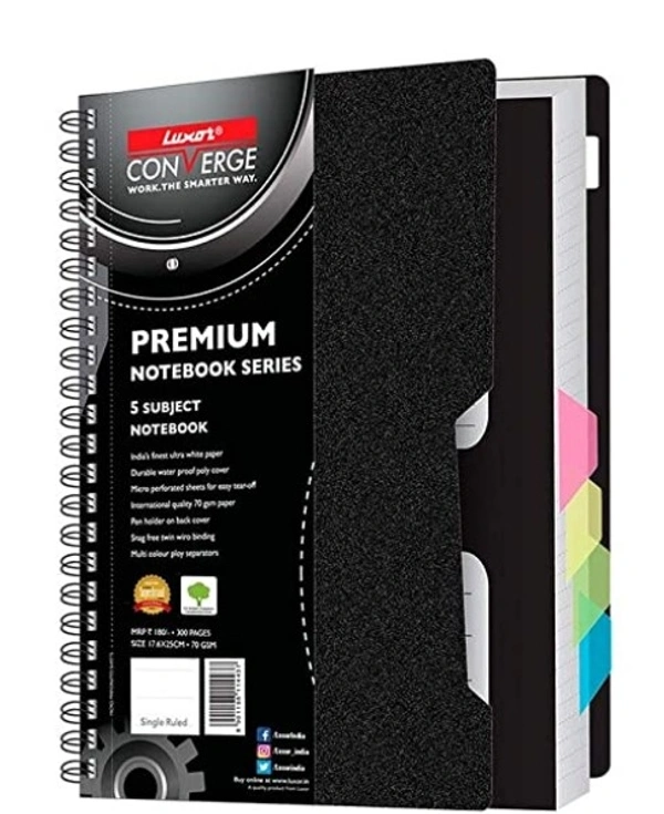 Luxor 5 Subject Single Ruled Notebook - B5, 70 GSM, 300 pages - Free shipping , 300 page , pack of 1