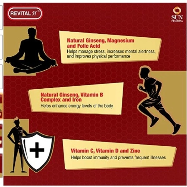 Revital H for Men with Multivitamins, Calcium, Zinc & Natural Ginseng for Daily Immunity Strong Bones, and Enhances Energy Leve - Free shipping , 60 capsule , pack of 1