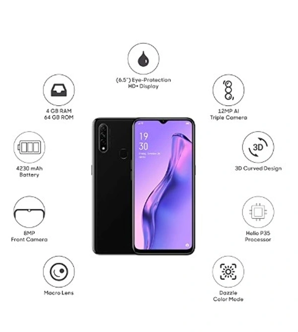 OPPO A31 (Mystery Black, 4GB RAM, 64GB Storage) with No Cost EMI/Additional Exchange Offers - Free shipping , 6GB, black , pack of 2