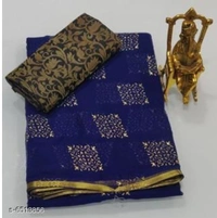 Trendly Pure Chiffon Saree - 8 color available , Free shipping , Free , pack of 1