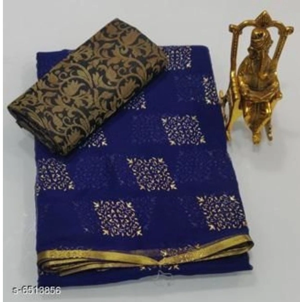 Trendly Pure Chiffon Saree - 8 color available , Free shipping , Free , pack of 1