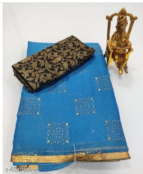 Trendly Pure Chiffon Saree - 8 color available , Free shipping , Free , pack of 1