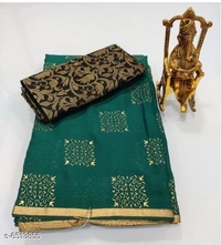 Trendly Pure Chiffon Saree - 8 color available , Free shipping , Free , pack of 1