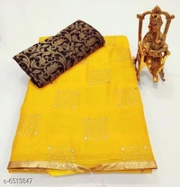Trendly Pure Chiffon Saree - 8 color available , Free shipping , Free , pack of 1