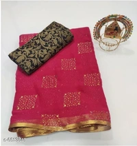 Trendly Pure Chiffon Saree - 8 color available , Free shipping , Free , pack of 1