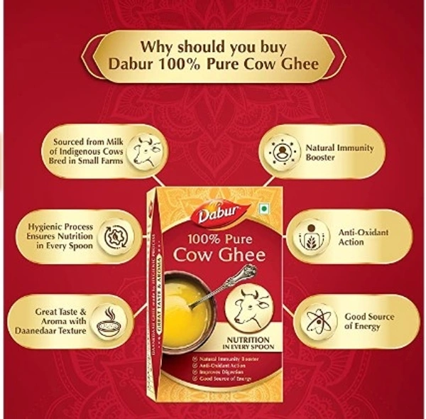 Dabur 100% Pure Cow Ghee - 1L | Desi Ghee with Rich Aroma - Free shipping , 1L