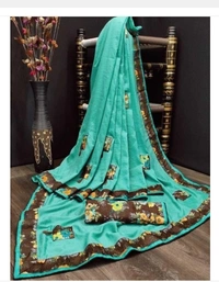 Delicate Solid Embroidered Poly Silk Saree With Lace Border - 8 color available , pack of 1, Free shipping , Free creem 