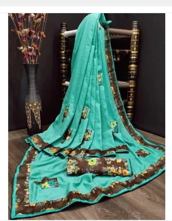 Delicate Solid Embroidered Poly Silk Saree With Lace Border - 8 color available , pack of 1, Free shipping , Free creem 