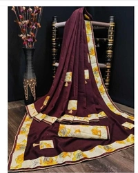 Delicate Solid Embroidered Poly Silk Saree With Lace Border - 8 color available , pack of 1, Free shipping , Free creem 