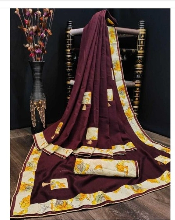 Delicate Solid Embroidered Poly Silk Saree With Lace Border - 8 color available , pack of 1, Free shipping , Free creem 