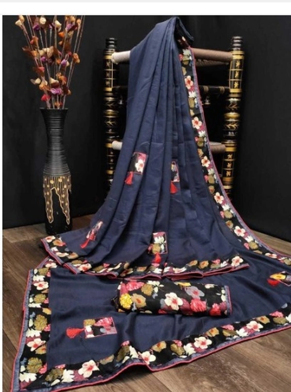 Delicate Solid Embroidered Poly Silk Saree With Lace Border - 8 color available , pack of 1, Free shipping , Free creem 