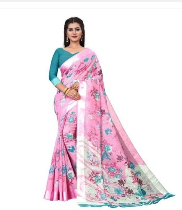 Attractive Printed Cotton Linen Sarees - 7 color available , pack of 1, Free shipping , Free 