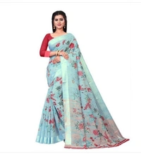 Attractive Printed Cotton Linen Sarees - 7 color available , pack of 1, Free shipping , Free 