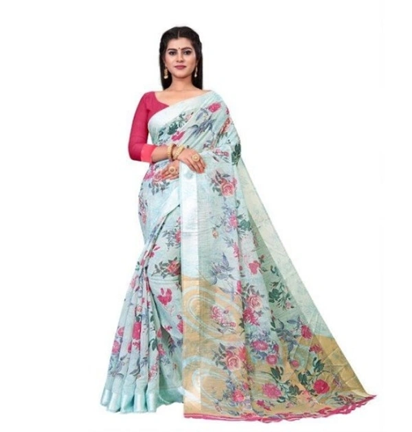 Attractive Printed Cotton Linen Sarees - 7 color available , pack of 1, Free shipping , Free 