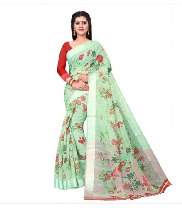 Attractive Printed Cotton Linen Sarees - 7 color available , pack of 1, Free shipping , Free 
