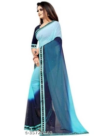 Asha Enterprise New Pding Moti Work Georgette Saree Party Wedding Festive Saree  - 6 color available , pack of 1, Free shipping , Free 