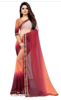 Asha Enterprise New Pding Moti Work Georgette Saree Party Wedding Festive Saree  - 6 color available , pack of 1, Free shipping , Free 