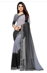 Asha Enterprise New Pding Moti Work Georgette Saree Party Wedding Festive Saree  - 6 color available , pack of 1, Free shipping , Free 