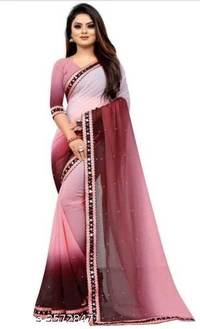 Asha Enterprise New Pding Moti Work Georgette Saree Party Wedding Festive Saree  - 6 color available , pack of 1, Free shipping , Free 