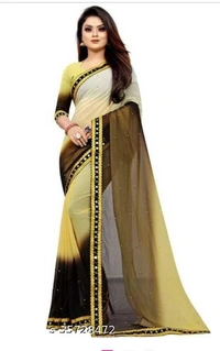 Asha Enterprise New Pding Moti Work Georgette Saree Party Wedding Festive Saree  - 6 color available , pack of 1, Free shipping , Free 
