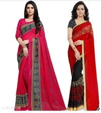 Pooja Fashion Printed daily wear Georgette saree with Blouse Piece - 4 color available , pack of 2, Free shipping , Free 