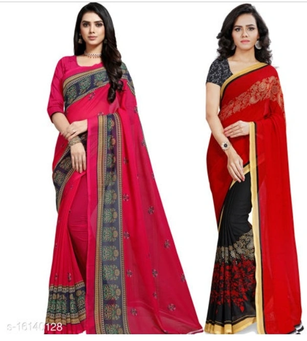 Pooja Fashion Printed daily wear Georgette saree with Blouse Piece - 4 color available , pack of 2, Free shipping , Free 