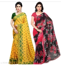 Pooja Fashion Printed daily wear Georgette saree with Blouse Piece - 4 color available , pack of 2, Free shipping , Free 