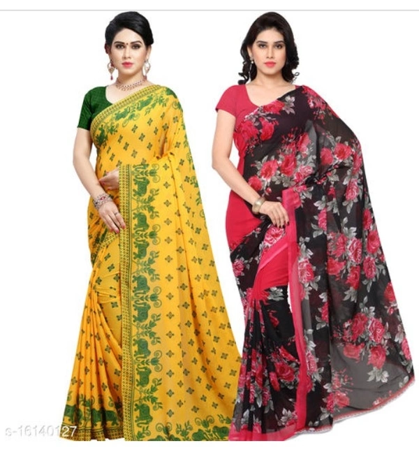 Pooja Fashion Printed daily wear Georgette saree with Blouse Piece - 4 color available , pack of 2, Free shipping , Free 