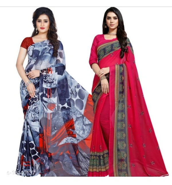Pooja Fashion Printed daily wear Georgette saree with Blouse Piece - 4 color available , pack of 2, Free shipping , Free 