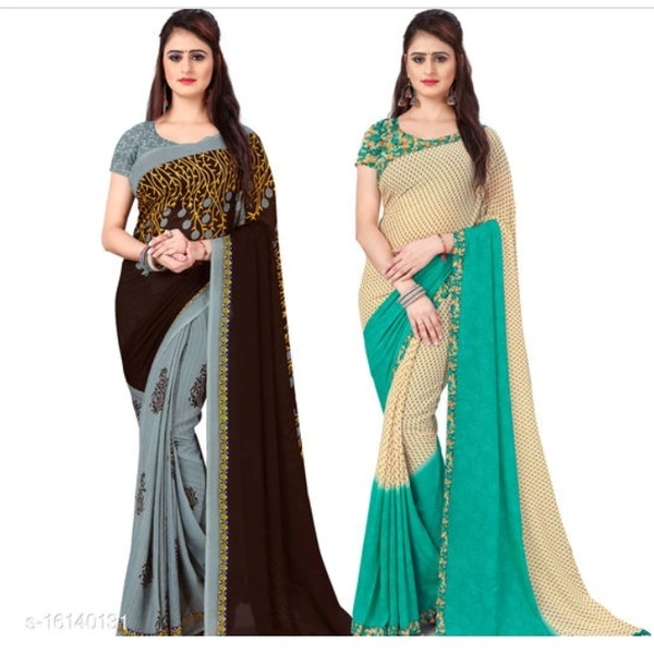 Pooja Fashion Printed daily wear Georgette saree with Blouse Piece - 4 color available , pack of 2, Free shipping , Free 