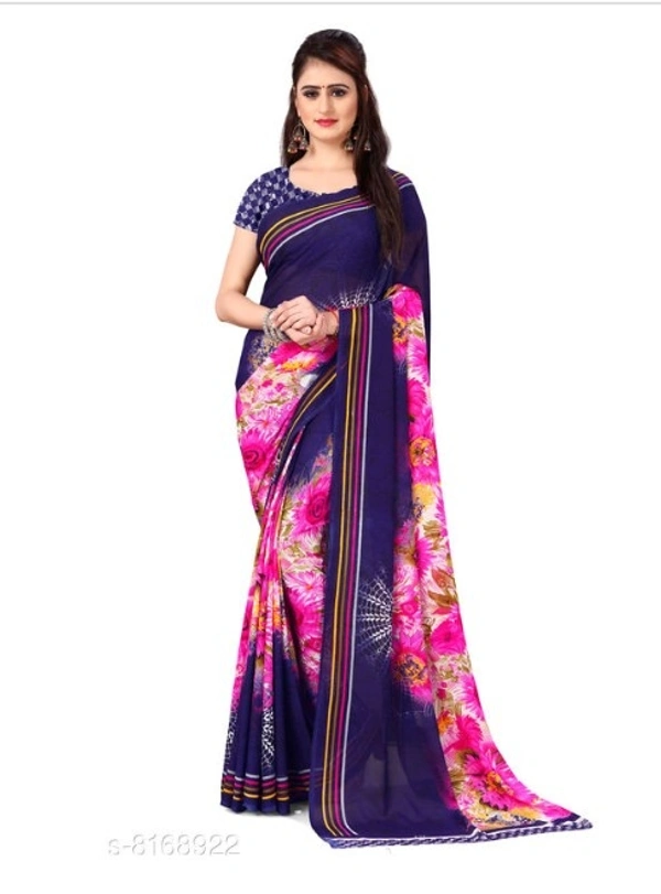 Anand Saree Printed Daily Wear Georgette Saree(Pink) - 3 color available , pack of 1, Free shipping , Free 