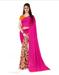 Anand Saree Printed Daily Wear Georgette Saree(Pink) - 3 color available , pack of 1, Free shipping , Free 