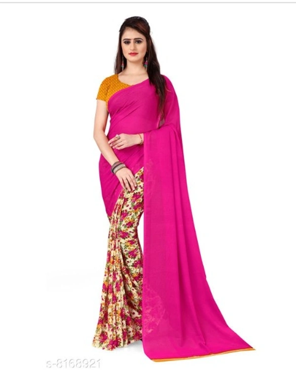 Anand Saree Printed Daily Wear Georgette Saree(Pink) - 3 color available , pack of 1, Free shipping , Free 