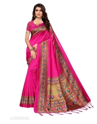 Pink Art Silk Printed Saree With Blouse Piece - available of 4, pack of 1, Free , Free 
