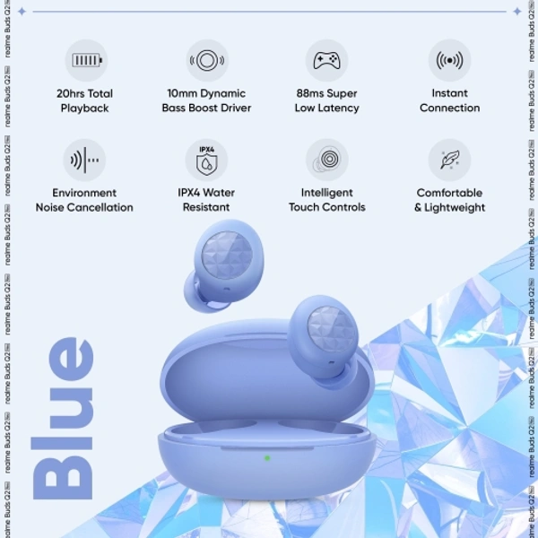 realme Buds Q2 Neo (Blue) - Blue, 7 Days Replacement Policy, No questions asked.