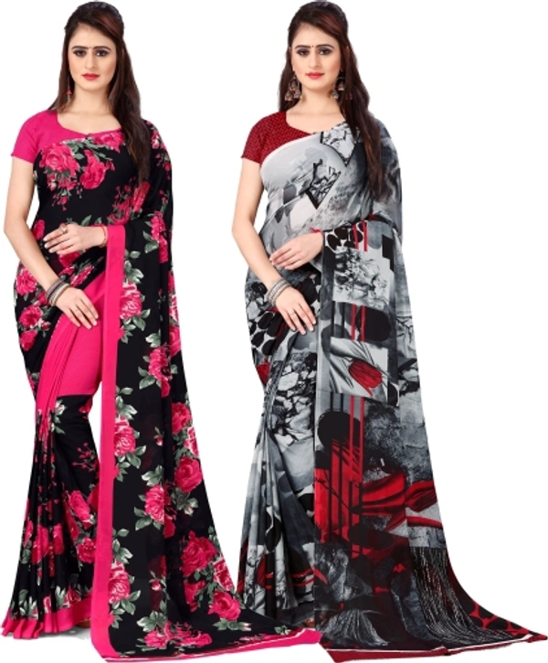 Anand Floral Print, Printed Daily Wear Georgette Saree (Pack of 2) - 30 Days Replacement Policy, No questions asked., Multicolored