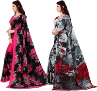 Anand Floral Print, Printed Daily Wear Georgette Saree (Pack of 2) - 30 Days Replacement Policy, No questions asked., Multicolored