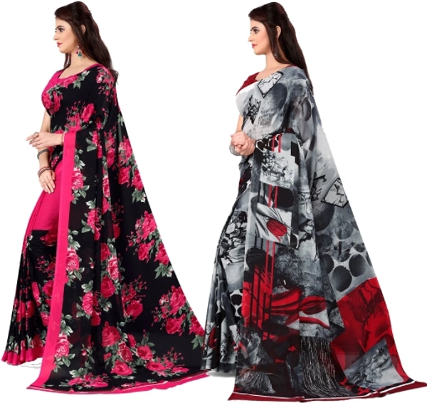 Anand Floral Print, Printed Daily Wear Georgette Saree (Pack of 2) - 30 Days Replacement Policy, No questions asked., Multicolored