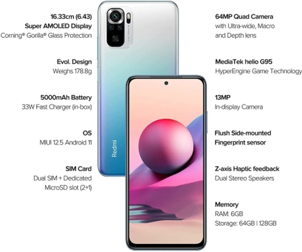 Mi  REDMI Note 10S (Deep Sea Blue, 128 GB) - Deep Sea Blue, 6/128, 7 Days Replacement Policy, No questions asked.